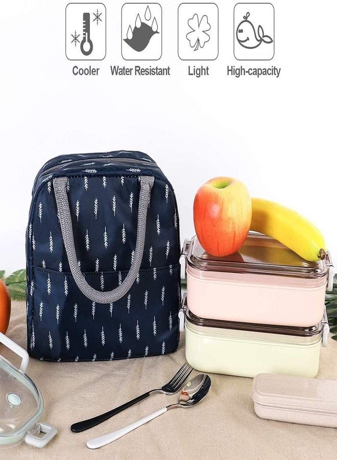 AKRIZA Insulated Lunch Bag for Women Men, Reusable Lunch Tote Lunch Box Organizer Cooler Bag with Front Pocket for Work Travel Picnic (Blue Feather) - Image 3